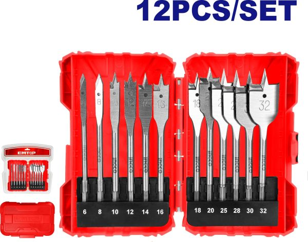 12 Pcs Flat wood drill bits set