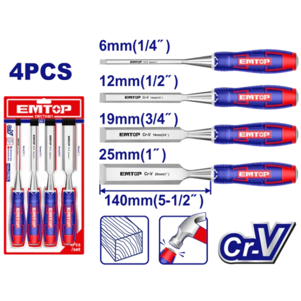 4 Pcs wood chisel set – EMTOP Sri Lanka